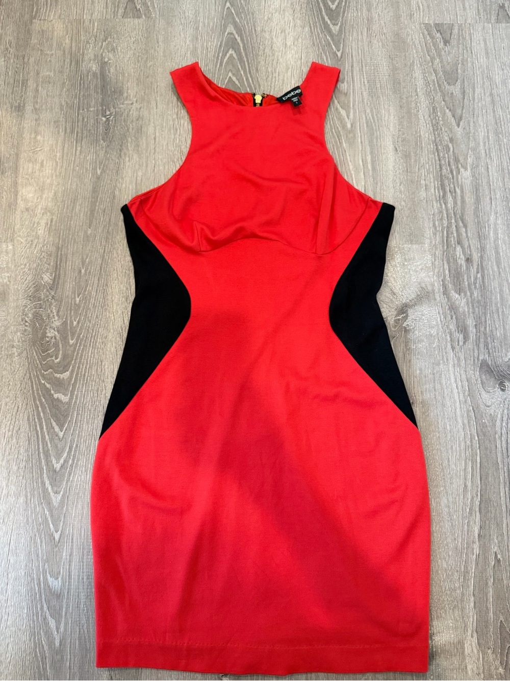Bebe Red Black Colorblock Bodycon Dress Sleeveless Size L